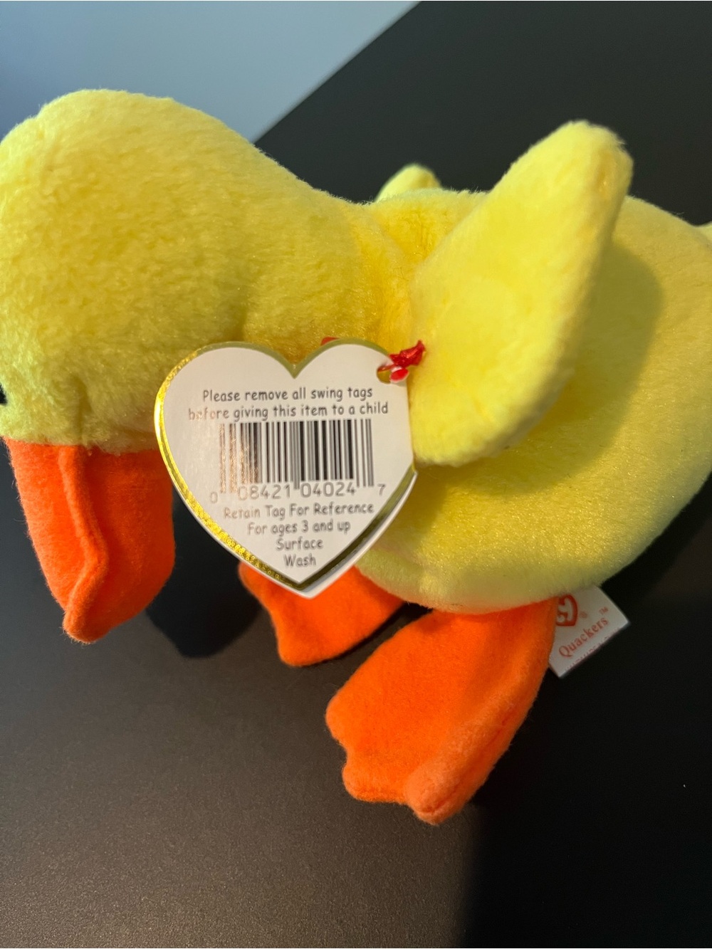 TY Beanie Baby, Quackers, Retired 1994 with Tags, Error in Tag. - Picture 7 of 8